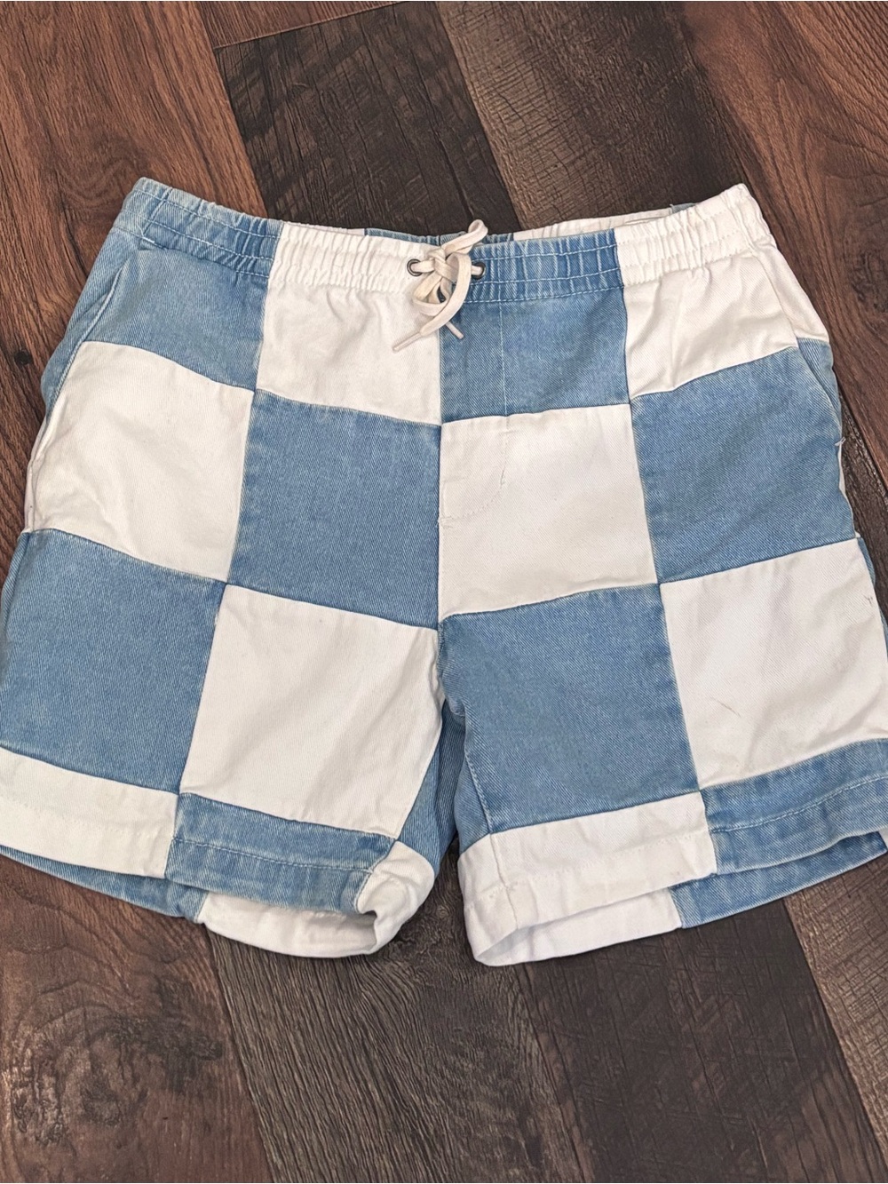 PacSun Blue and White Checkerboard Men’s Shorts in size Medium